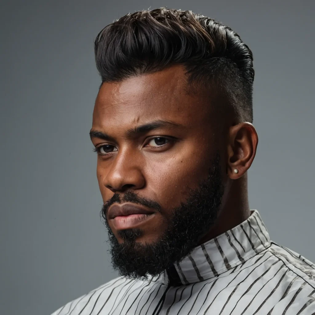 Mid Fade FrohawkBlack man with coiled fro