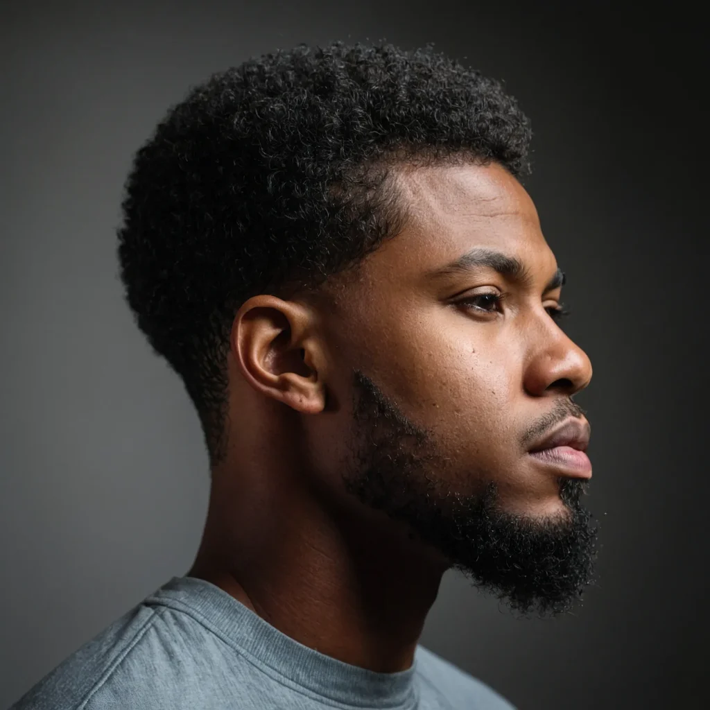 Mid Fade with Afro TopBlack man with well