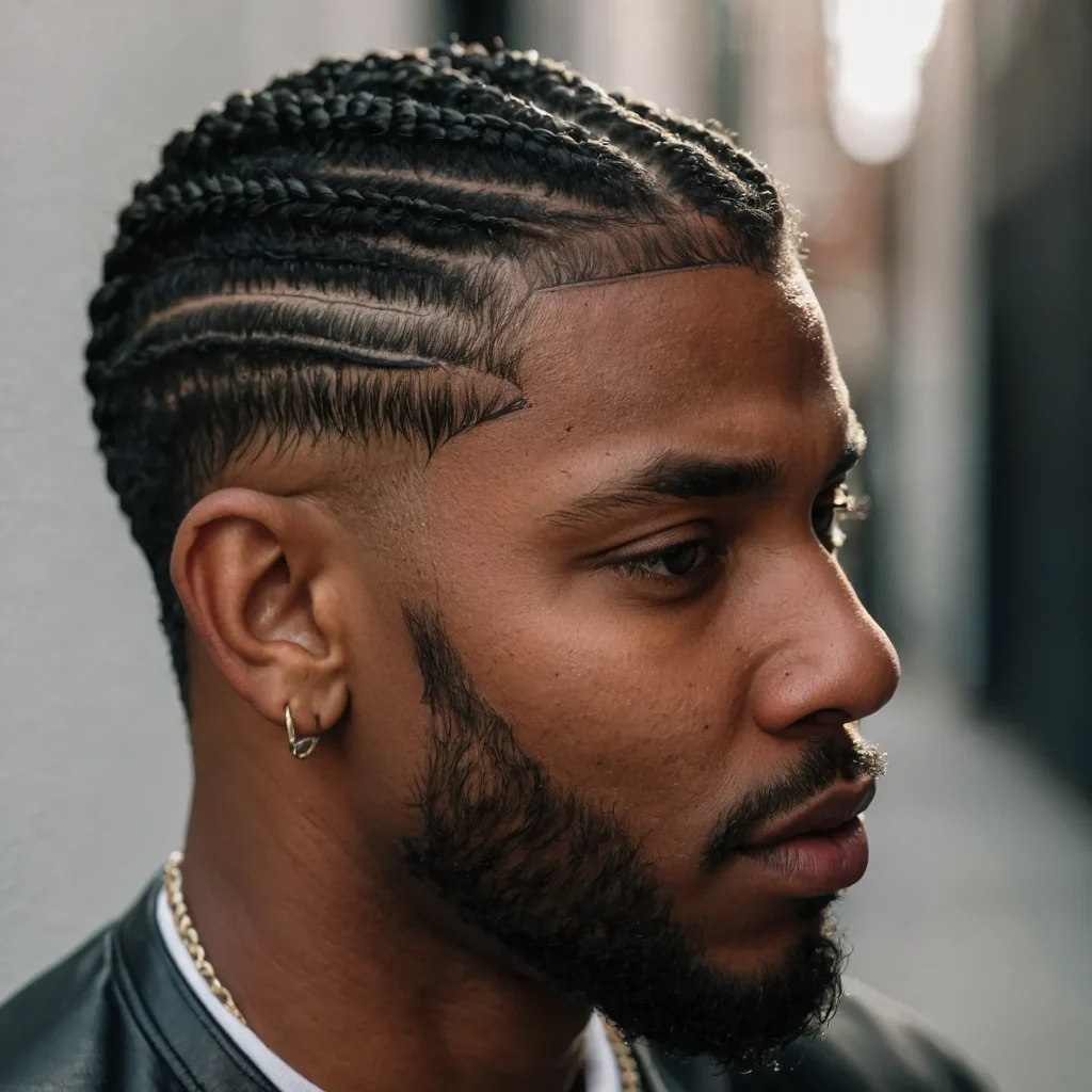 Mid Fade with Cornrow TopBlack man with tig