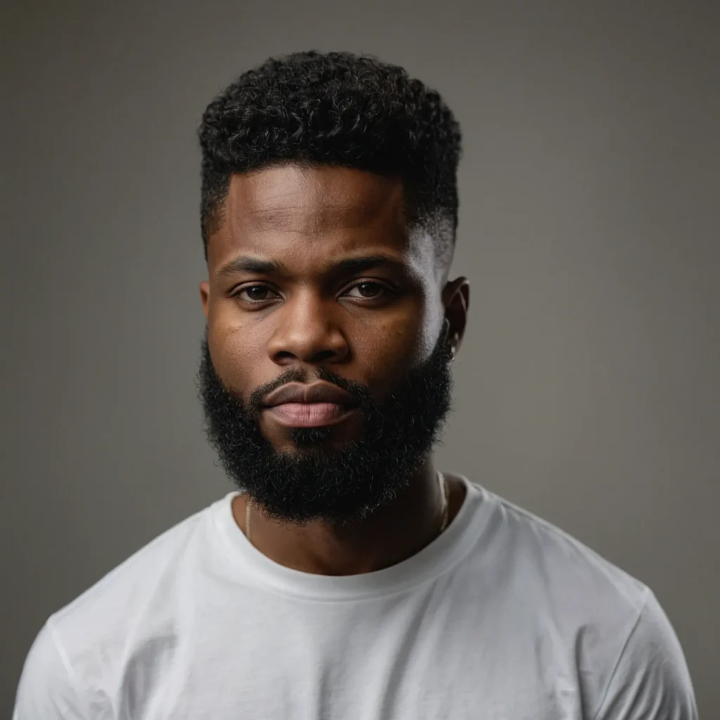 Mid Fade with Short Afro BeardBlack man wi
