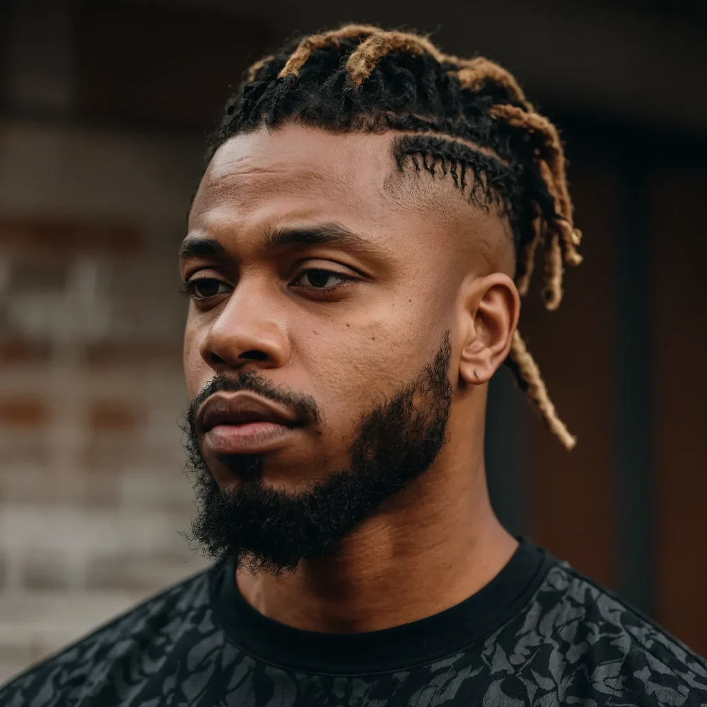 Mid Fade with Short DreadsBlack man wearing