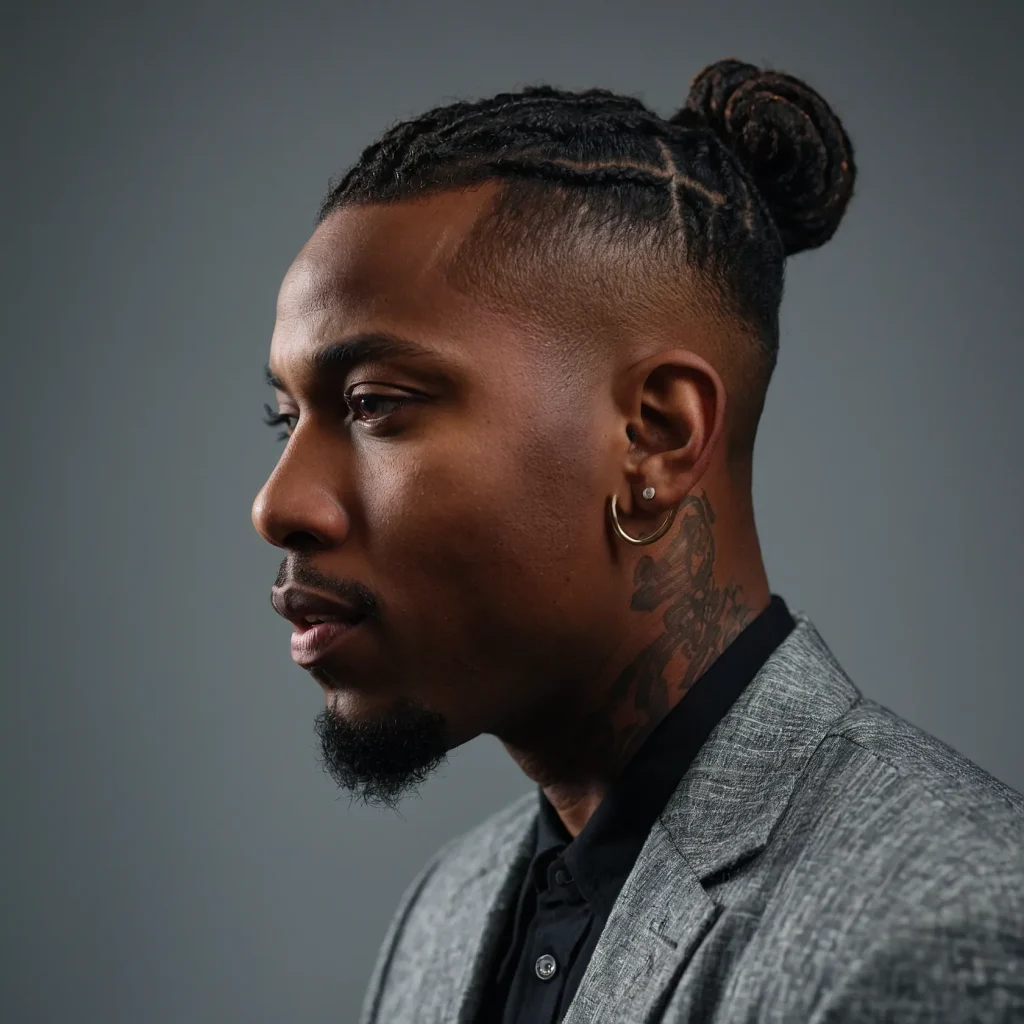 Mid Fade with Short Loc BunBlack man with s