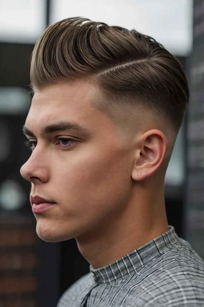 Mid Skin Fade with Comb Overboy with side