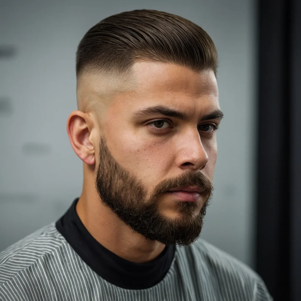 Mid Taper Fade with Crew Cutman with trad