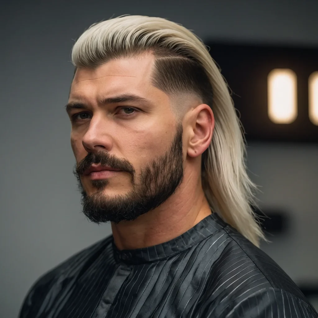 Mullet Fade with Hard Part and LineUpwhite