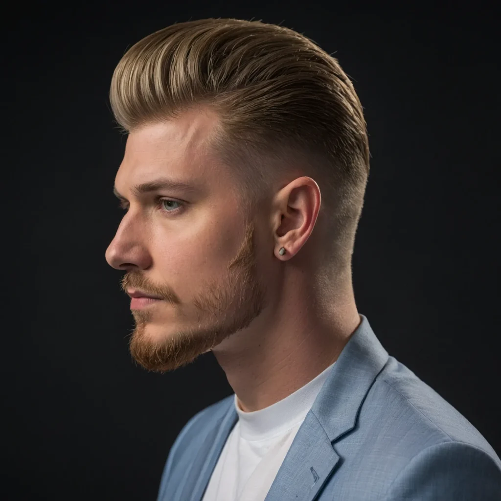 Mullet Fade with Temple Taperwhite man wit