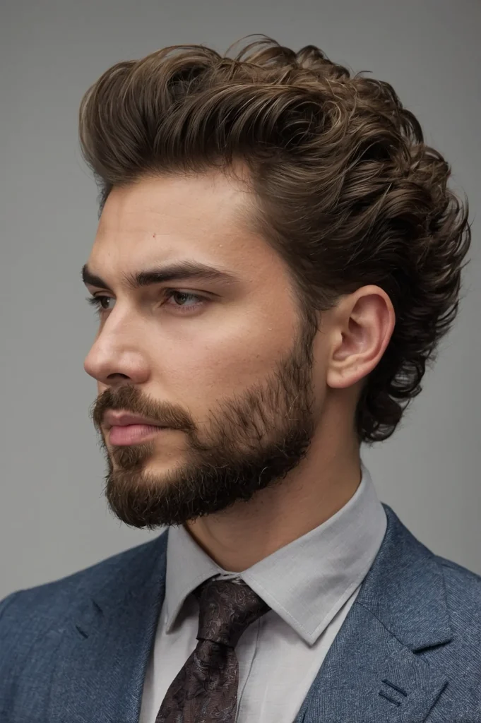 SideParted Fluffy Hair with Low Fade Taperm