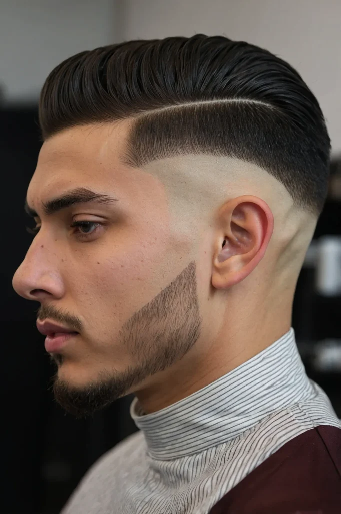Skin Fade with Hard PartSide view of a haircu
