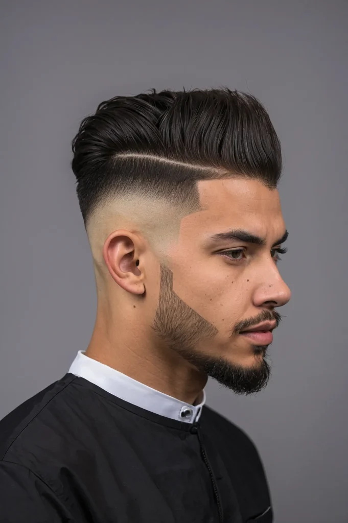 Skin Fade with Hard PartSide view of a haircu