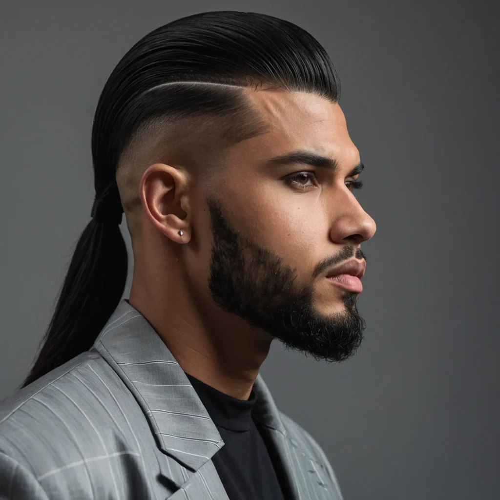 Slick Back Mullet FadePrompt Black men with s