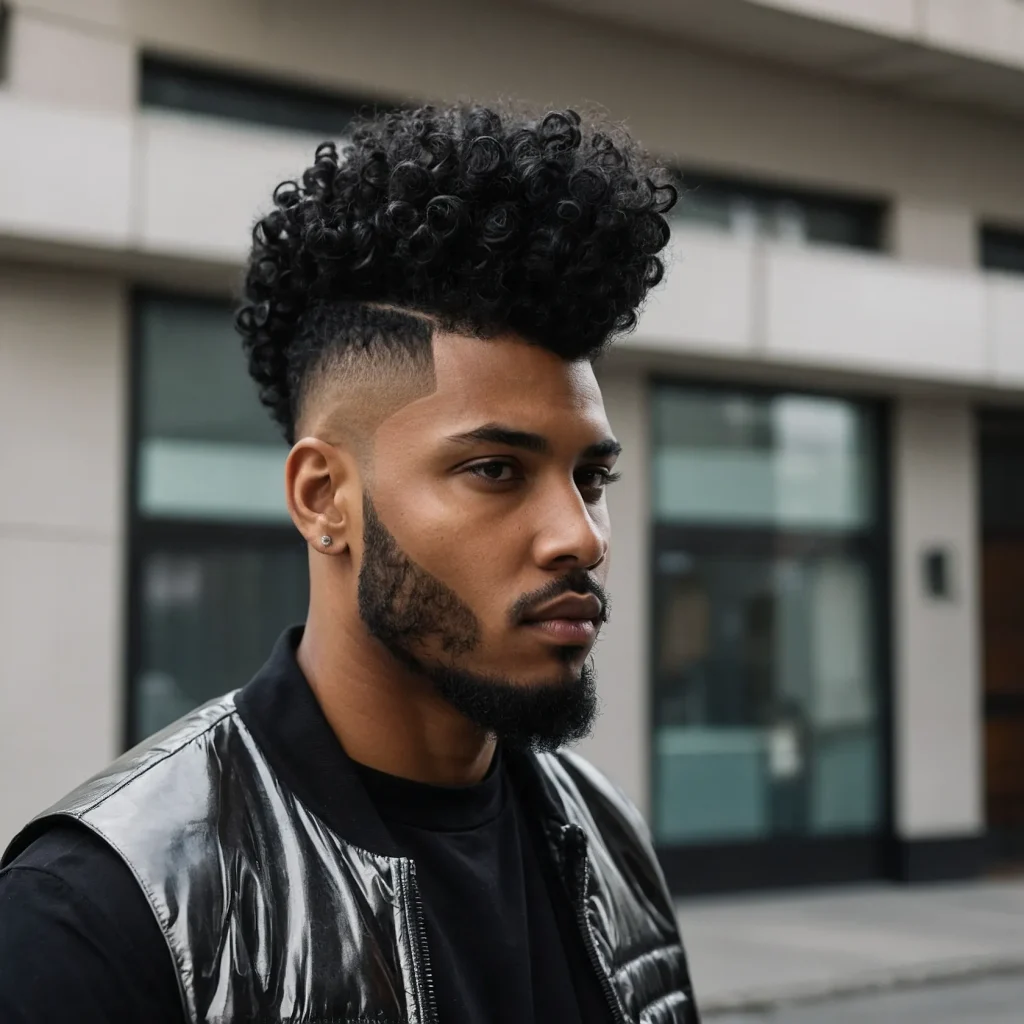 Sponge Curl Mullet FadePrompt Black men with