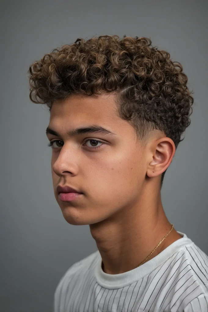 Tapered Curls Drop FadeTeen boy with short c