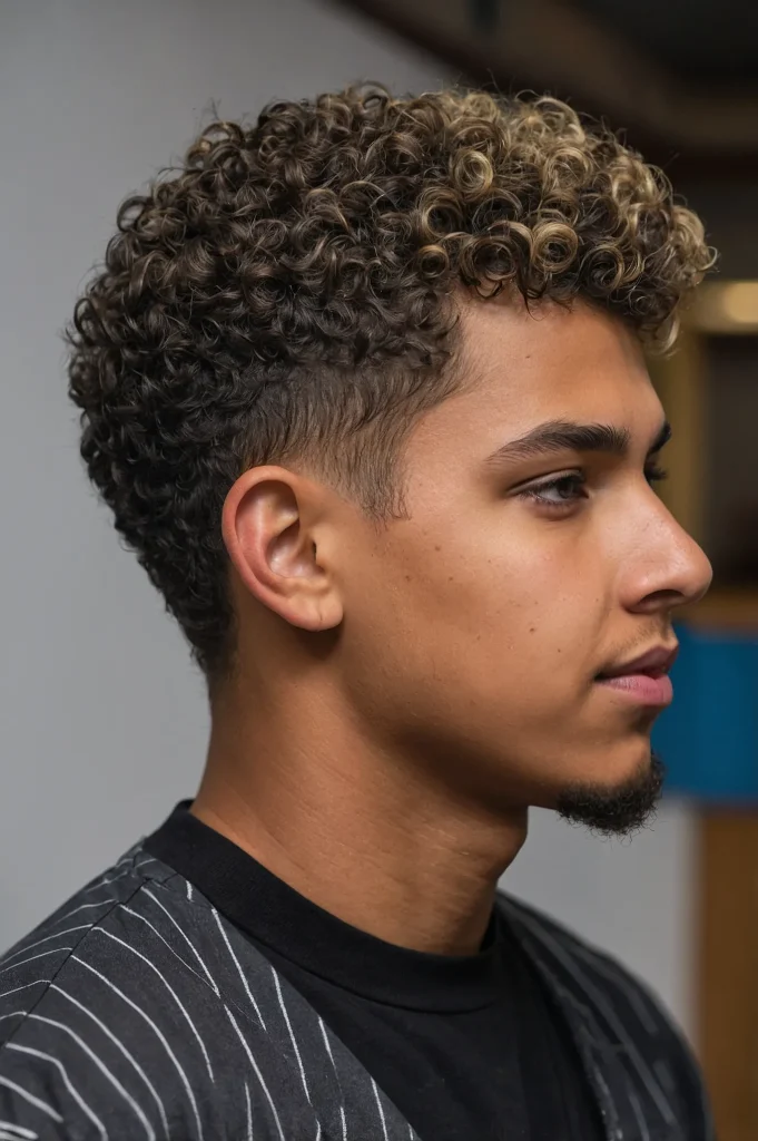 Tapered Curls Drop FadeTeen boy with short c