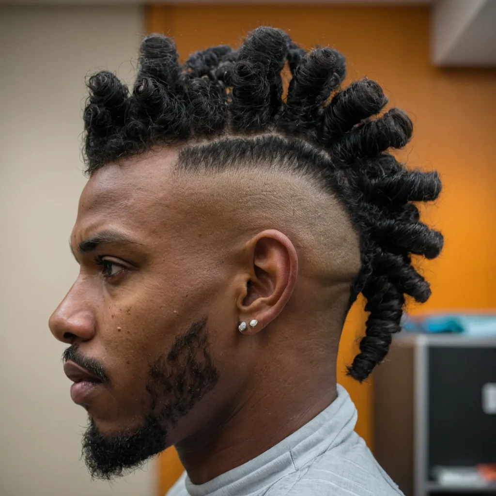 Twist Mohawk with Burst FadeMohawk styled wit