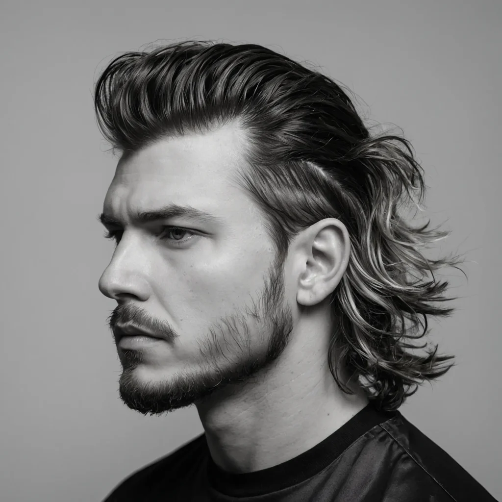 Wavy Burst Fade Mulletwhite man with soft n