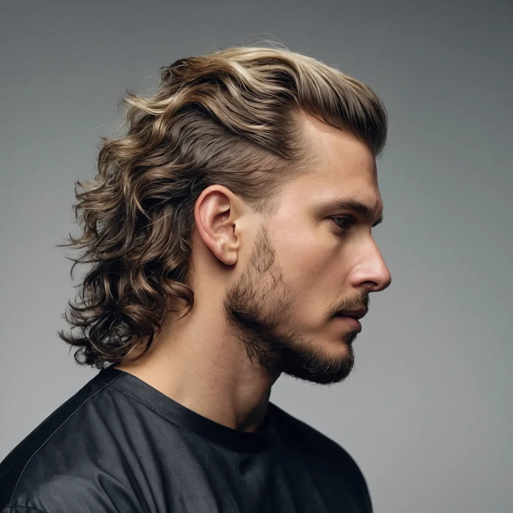 Wavy Mullet Fadewhite man with naturally w