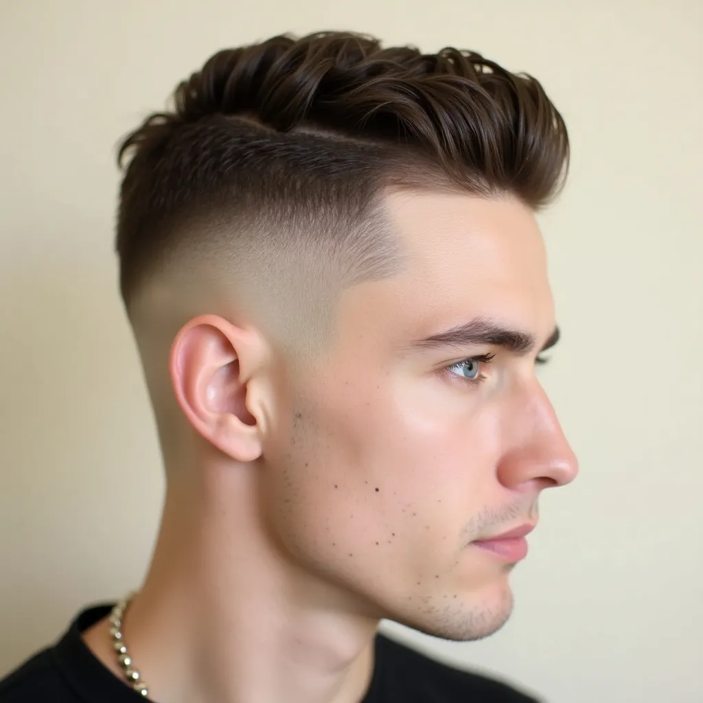 closeup side profile shot of a white males flat top