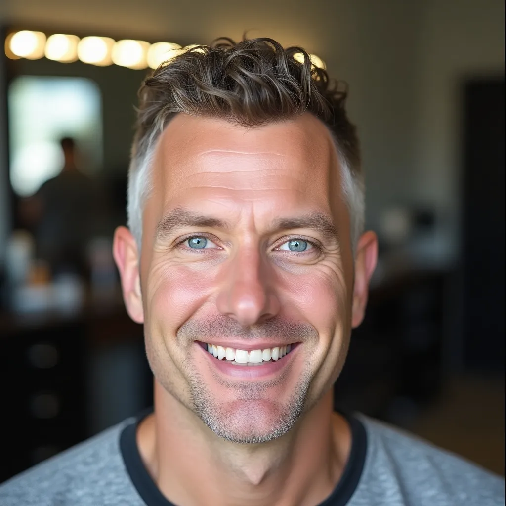 middleaged white man with a strong jawline and gent