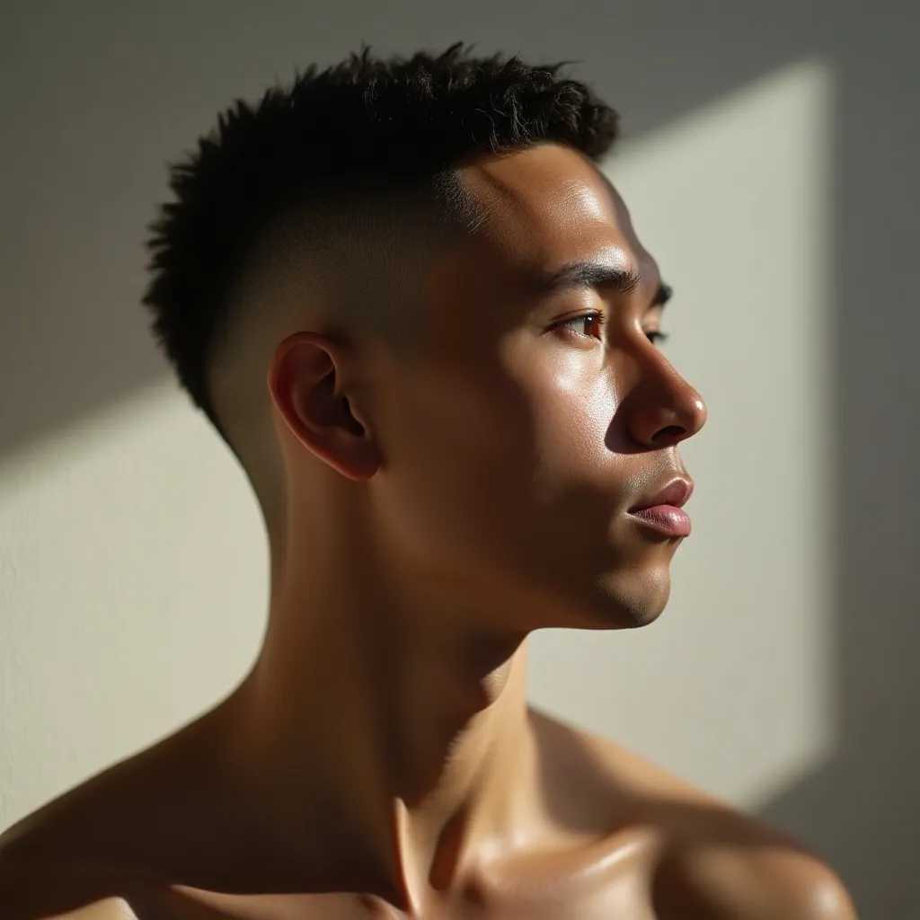 serene softfocused portrait of a white man with a B