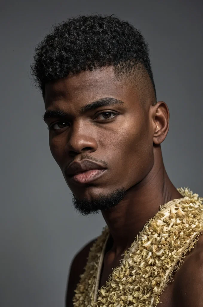 Afro Caesar CutBlack male model with afrot
