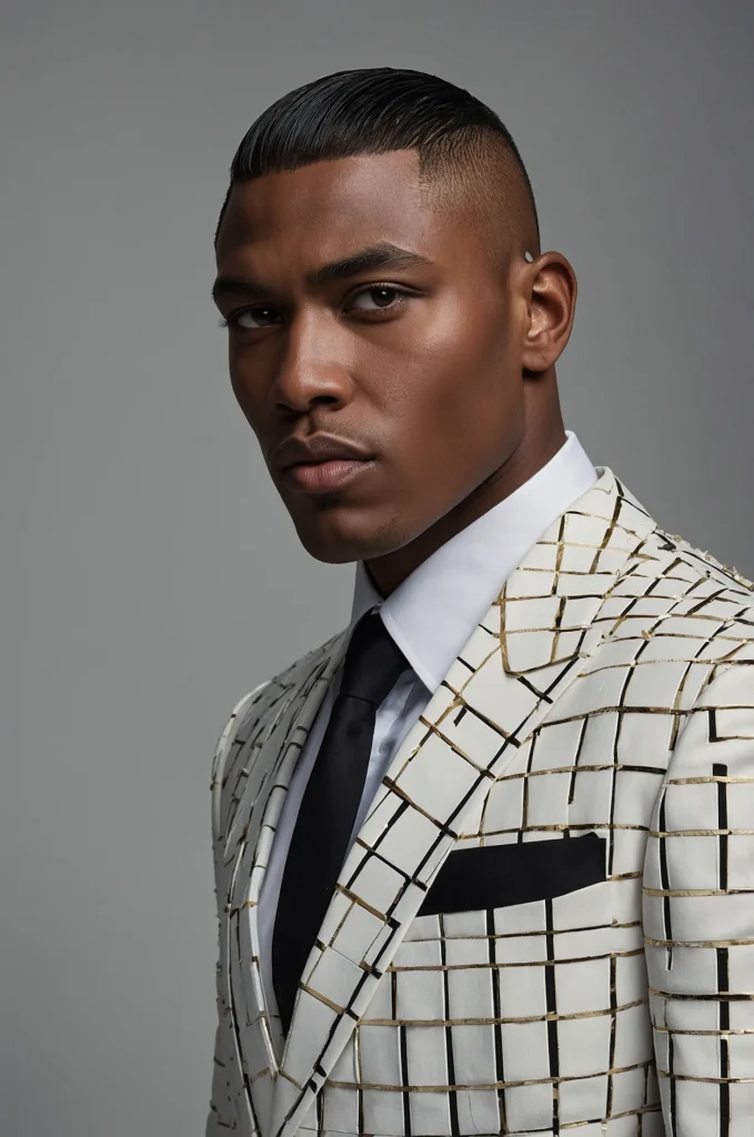 Slicked CaesarBlack male model with a slic