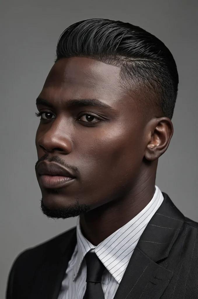 Slicked Taper CutA Black male model with t