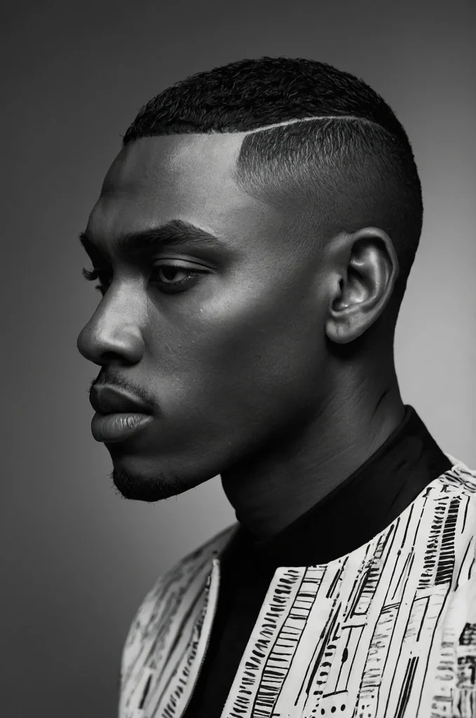 Caesar with DesignsCloseup of a Black male