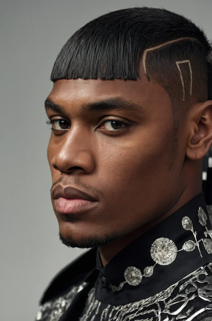 Caesar with DesignsCloseup of a Black male
