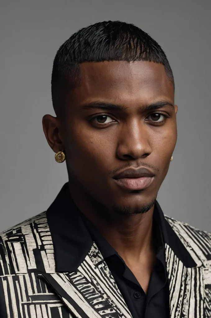 Caesar with DesignsCloseup of a Black male