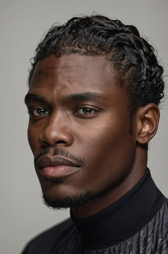 Wavy Hime CutStudio portrait of a Black mal
