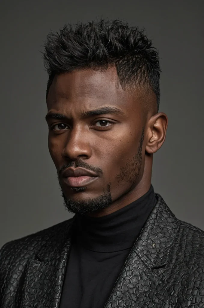 Textured Caesar CutBlack male model wearing