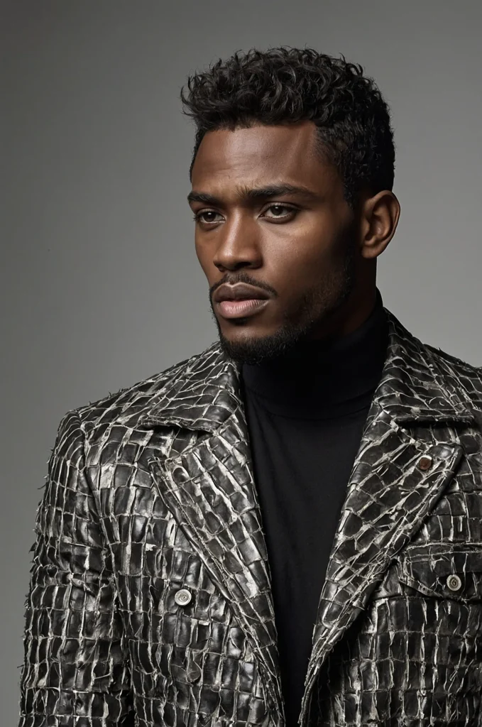 Textured Caesar CutBlack male model wearing