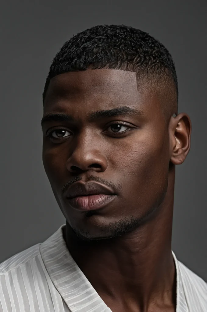 Taper Fade CaesarBlack male model with a ta