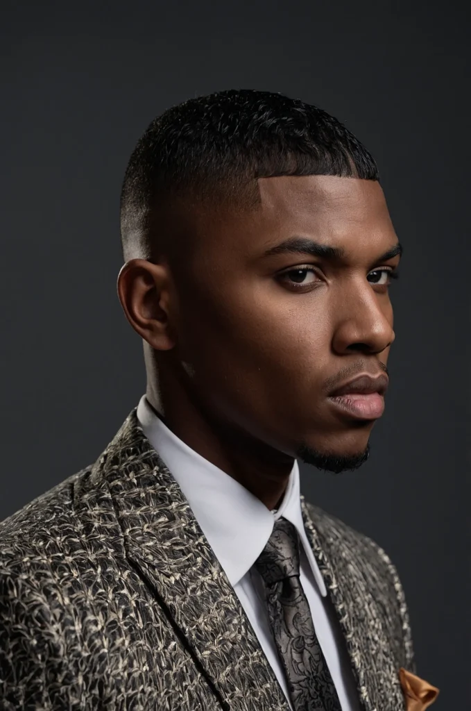 Taper Fade CaesarBlack male model with a ta