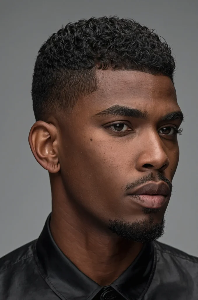 Taper Fade CaesarBlack male model with a ta