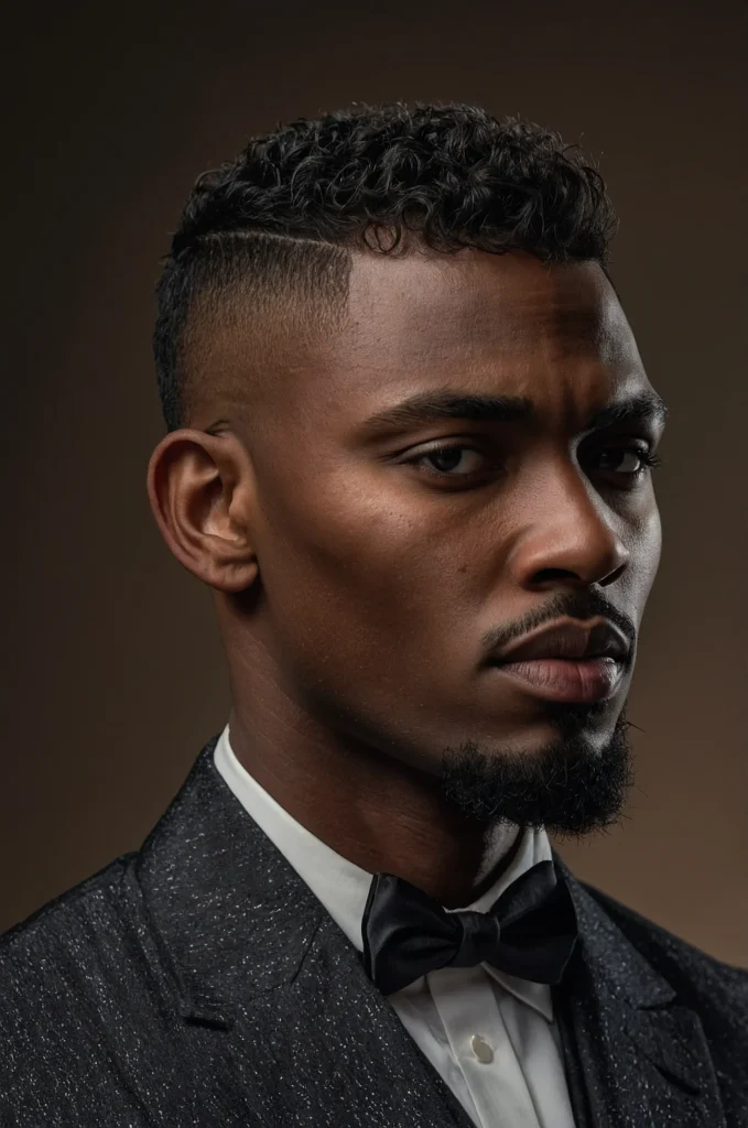 Low Fade CaesarBlack male model wearing a l