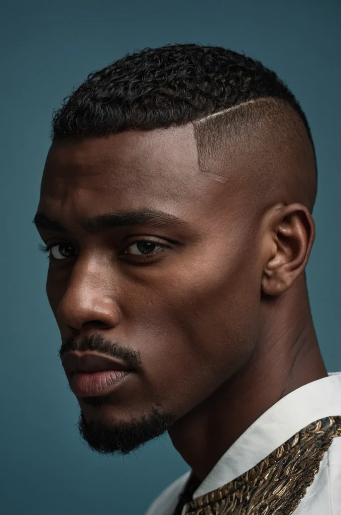 Low Fade CaesarBlack male model wearing a l