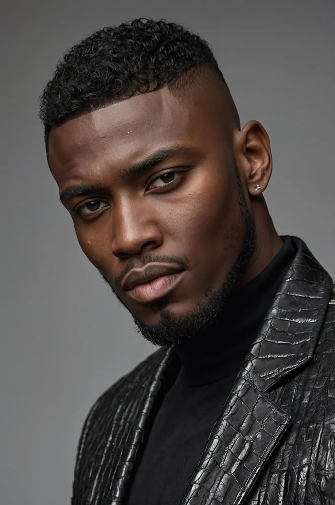 Low Fade CaesarBlack male model wearing a l