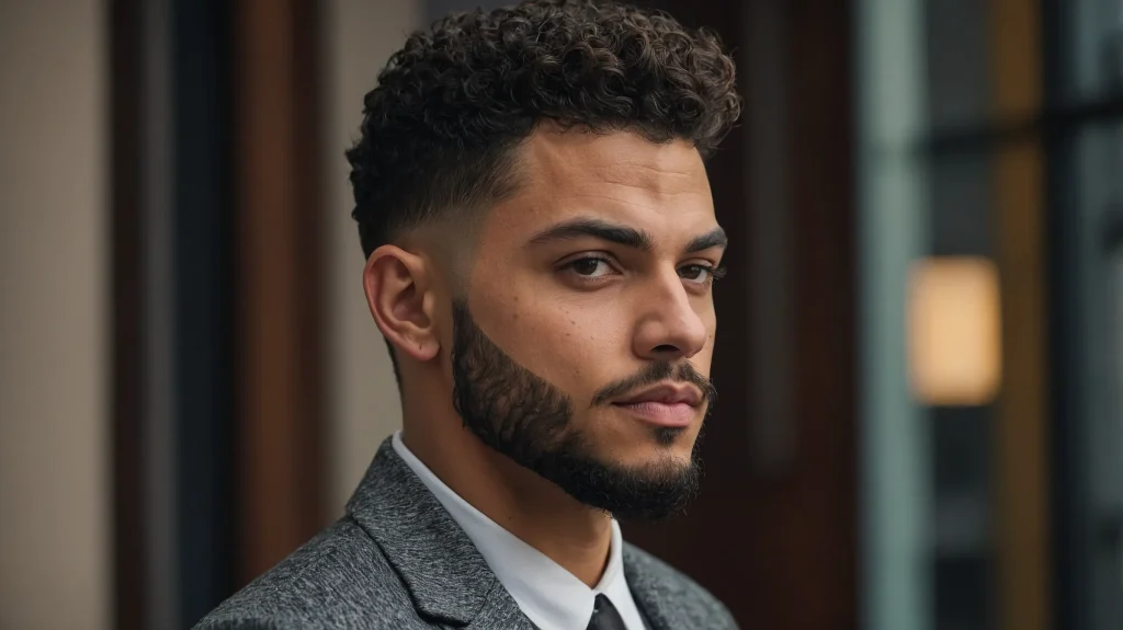 A confident man with a taper fade haircut and