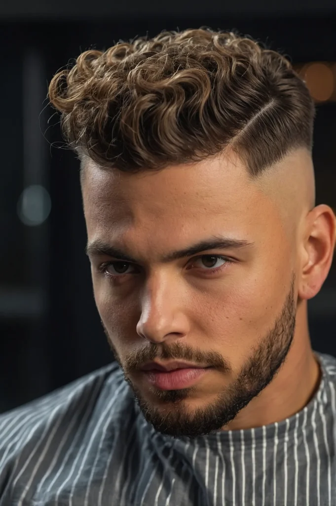 Bald Fade with Blowout CurlsVoluminous curls