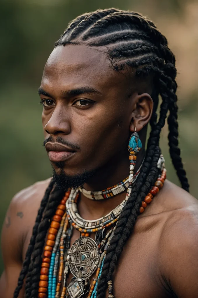 Beaded Warrior Cut Black male model with a b