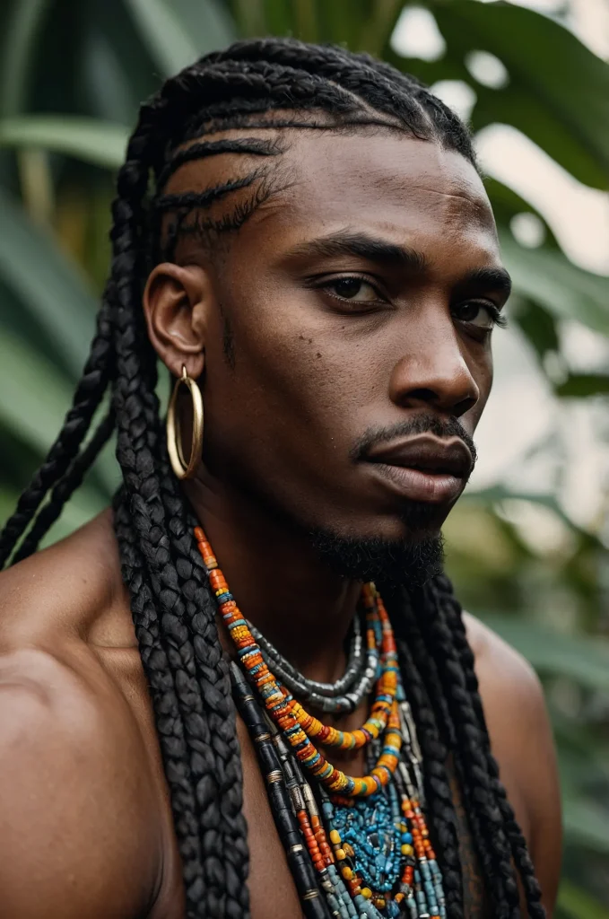 Beaded Warrior Cut Black male model with a b