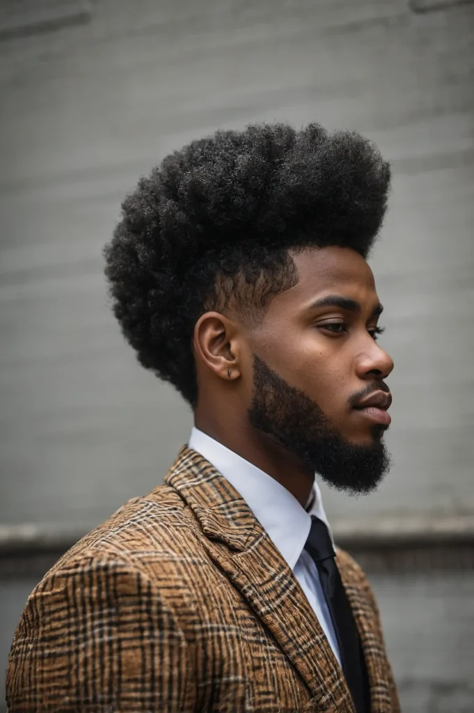 Blowout Afro Temple FadeBlack man with blown