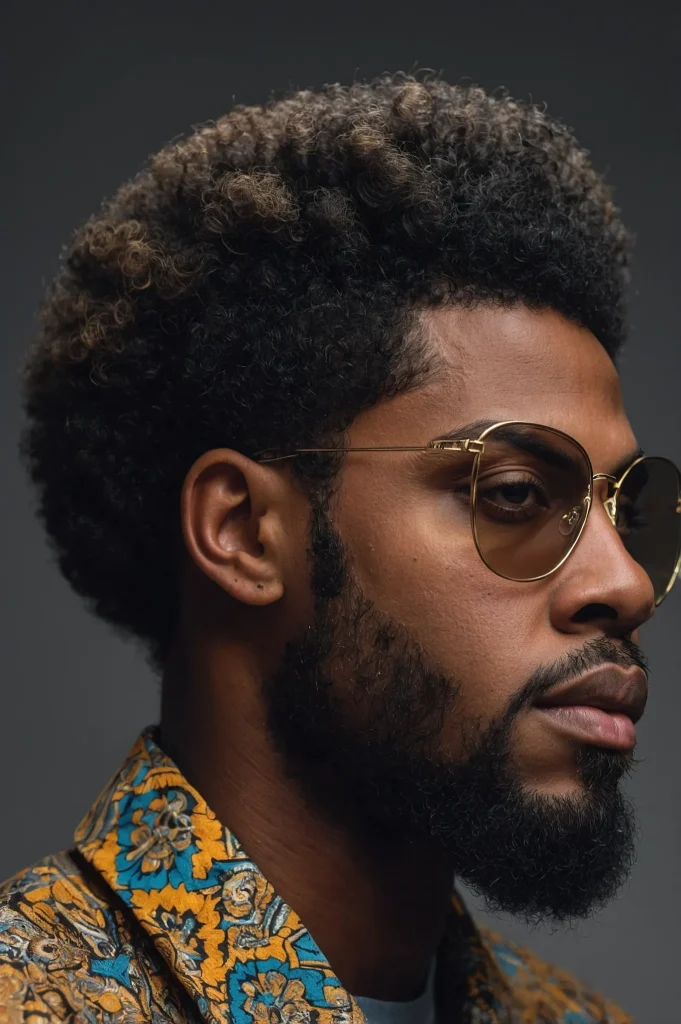 Blowout Afro Temple FadeBlack man with blown