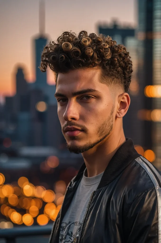 Blowout Curls Taper FadeA man with blowout c