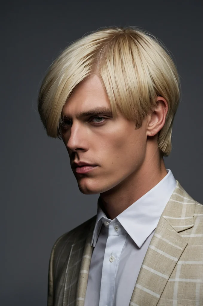 Blunt Bob Cut White American male model with