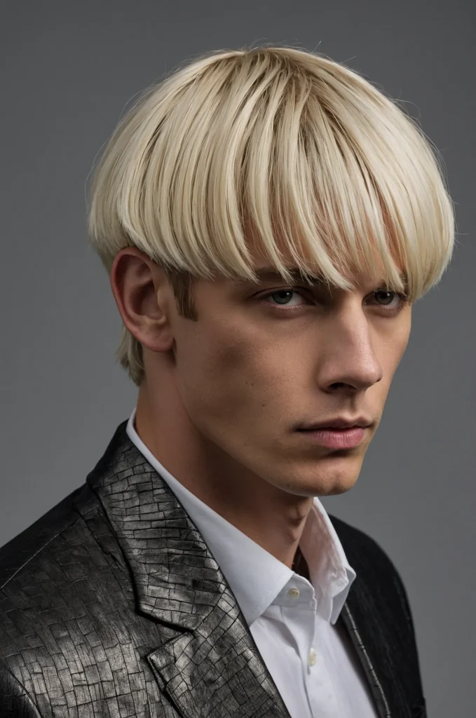 Blunt Bob Cut White American male model with