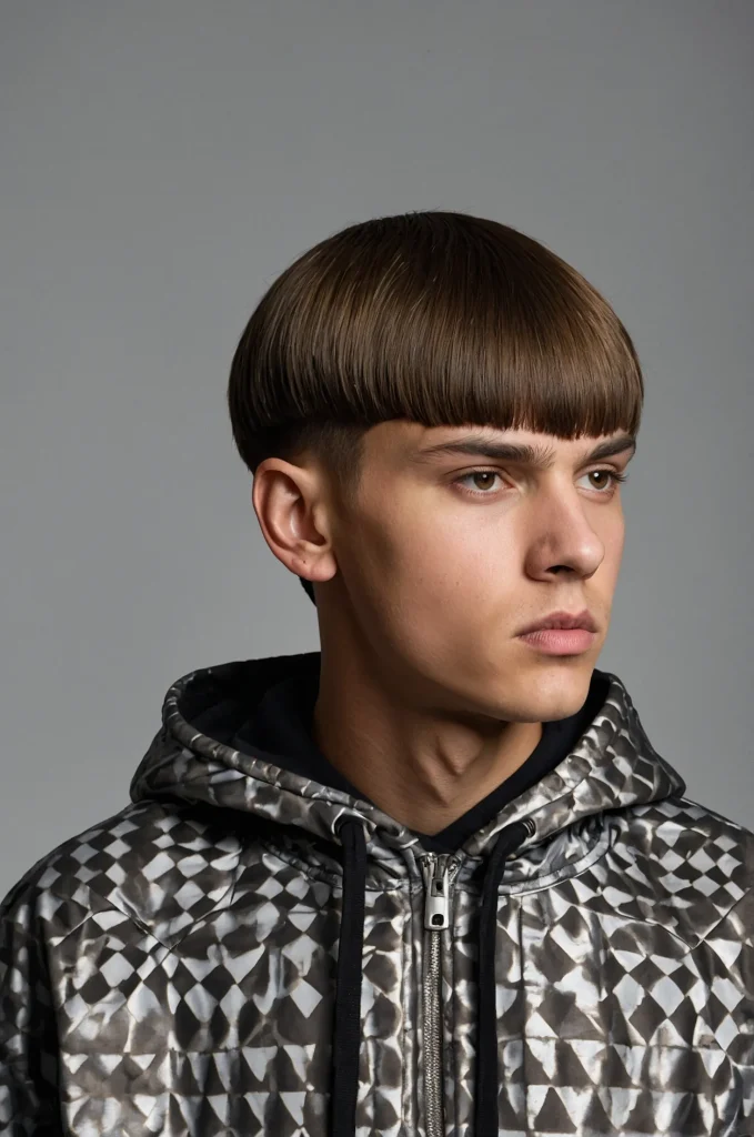 Bowl Cut with DesignPortrait of a single youn