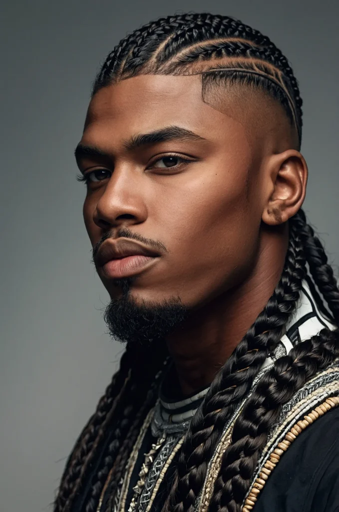 Braided Warrior Cut Black male model with br