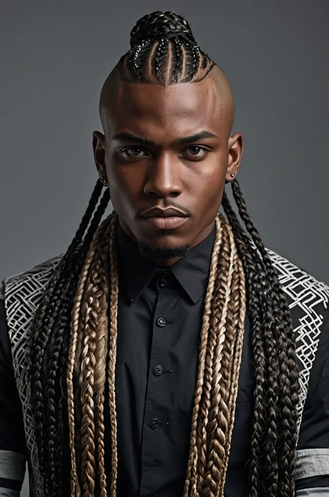 Braided Warrior Cut Black male model with br